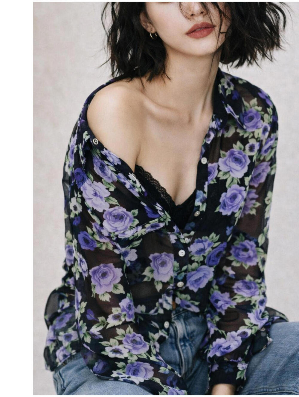 NWT MANGO Sheer Floral Blouse Y2K Baddie Vintage Street Style Layer Top - SZ 2